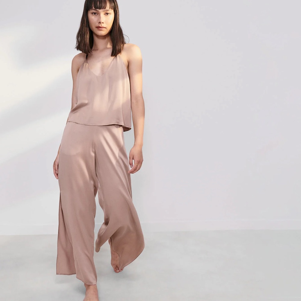 lunya Satin Camisole & Wide-Leg Pajama Set in Blush